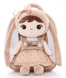 Metoo Personalized Beige Bunny with Bow Backpack with Doll 2in1