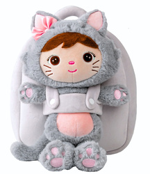 Metoo Smiled Fluffy Kitty with Bow Bacpack 2in1