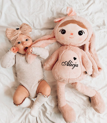 Lalka Metoo personalizowana Puchata Królisia z Kokardką - Pudrowy Róż XL 70 cm