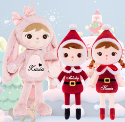 Metoo Set of Dolls - Personalized Pink Fluffy Bunny with Bow and Christmas Doll