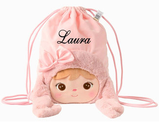 Metoo Personalized Smiled Fluffy Bunny with Bow Bag - Powder Pink