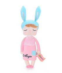 Metoo Angela Personalized Turquoise Bunny Doll in Pink Dress