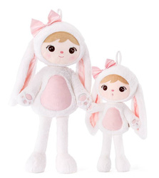 Metoo Smiled Fluffy Bunny with Bow - White XL Doll 70 cm