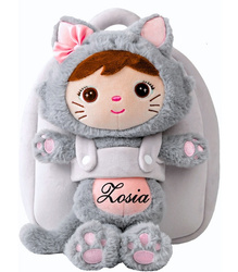 Metoo Personalized Smiled Fluffy Kitty with Bow Bacpack 2in1
