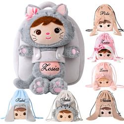 Metoo Personalized Smiled Fluffy Kitty with Bow Bacpack 2in1 and Bag - Set