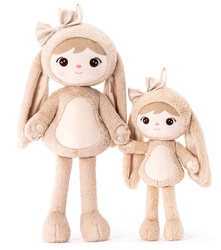 Metoo Personalized Smiled Fluffy Bunny with Bow - Beige XL Doll 70 cm