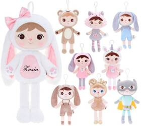 Metoo Set of Dolls - Personalized Fluffy White Bunny with Bow and Mini Doll