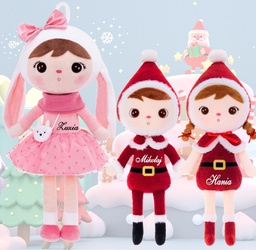 Metoo Set of Dolls - Personalized Pink Bunny with Bow and Christmas Doll
