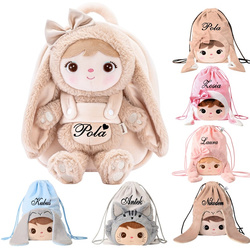 Metoo Personalized Smiled Fluffy Bunny with Bow Bacpack 2in1 - Beige with Bag - Set