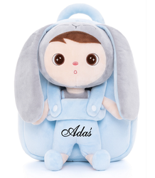 Metoo Personalized Blue Bunny Backpack with Doll 2in1