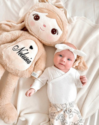 Metoo Personalized Smiled Fluffy Bunny with Bow - Beige XL Doll 70 cm