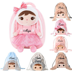 Metoo Personalized Pink Bunny with Bow Backpack with Doll 2in1 and Bag - Set