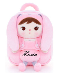 Metoo Personalized Pink Bunny Backpack with Doll 2in1