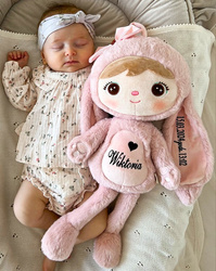 Metoo Personalized Smiled Fluffy Bunny with Bow - Powder Pink