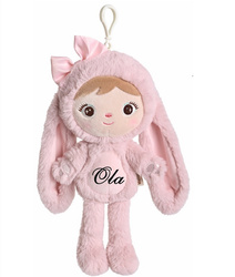 Metoo Personalized Mini Smiled Fluffy Bunny with Bow - Powder Pink