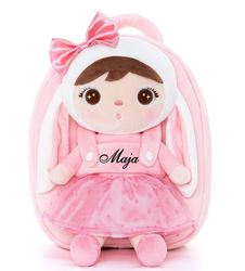 Metoo Personalized Pink Bunny with Bow Backpack with Doll 2in1