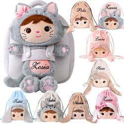 Metoo Personalized Smiled Fluffy Kitty with Bow Bacpack 2in1 and Bag - Set