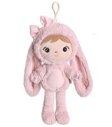 Metoo Mini Smiled Fluffy Bunny with Bow - Powder Pink