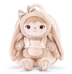 Metoo Smiled Fluffy Bunny with Bow Bacpack - Beige 2in1