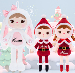 Metoo Set of Dolls - Personalized White Fluffy Bunny with Bow and Christmas Doll