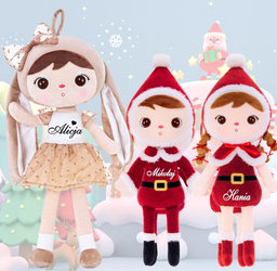 Metoo Set of Dolls - Personalized Beige Bunny with Bow and Christmas Doll
