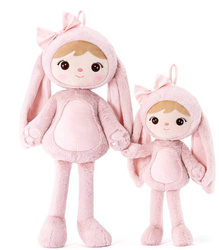 Metoo Smiled Fluffy Bunny with Bow - Powder Pink XL Doll 70 cm