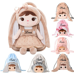 Metoo Personalized Beige Bunny with Bow Backpack with Doll 2in1
