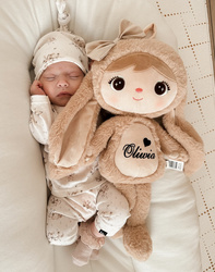 Metoo Personalized Fluffy Bunny with Bow - Beige