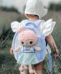 Metoo Personalized Blue Angel Backpack with Doll 2in1