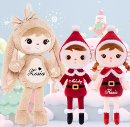 Metoo Set of Dolls - Personalized Beige Fluffy Bunny with Bow and Christmas Doll