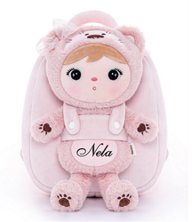 Metoo Personalized Bear Girl Backpack with Doll 2in1