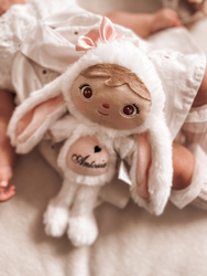 Metoo Personalized Mini Smiled Fluffy Bunny with Bow - White